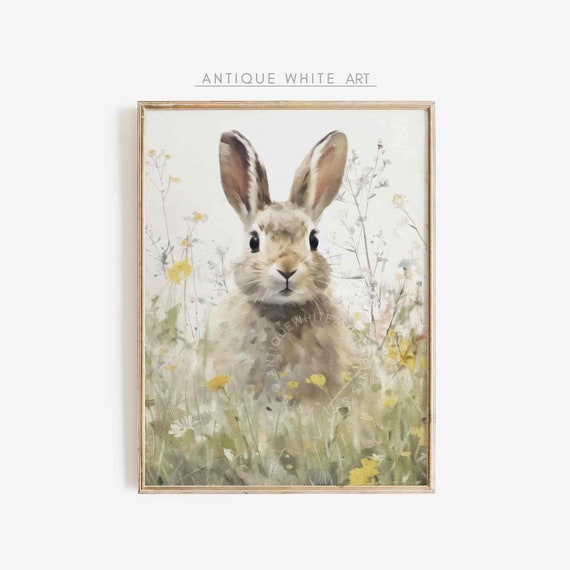 Easter Bunny Wildflowers Vintage Style Art Print