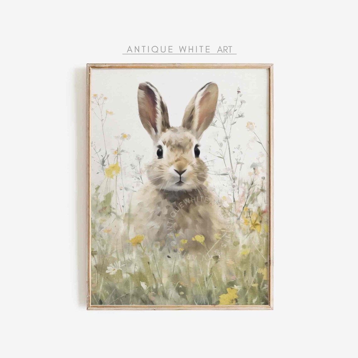 Easter Bunny Wildflowers Vintage Style Art Print