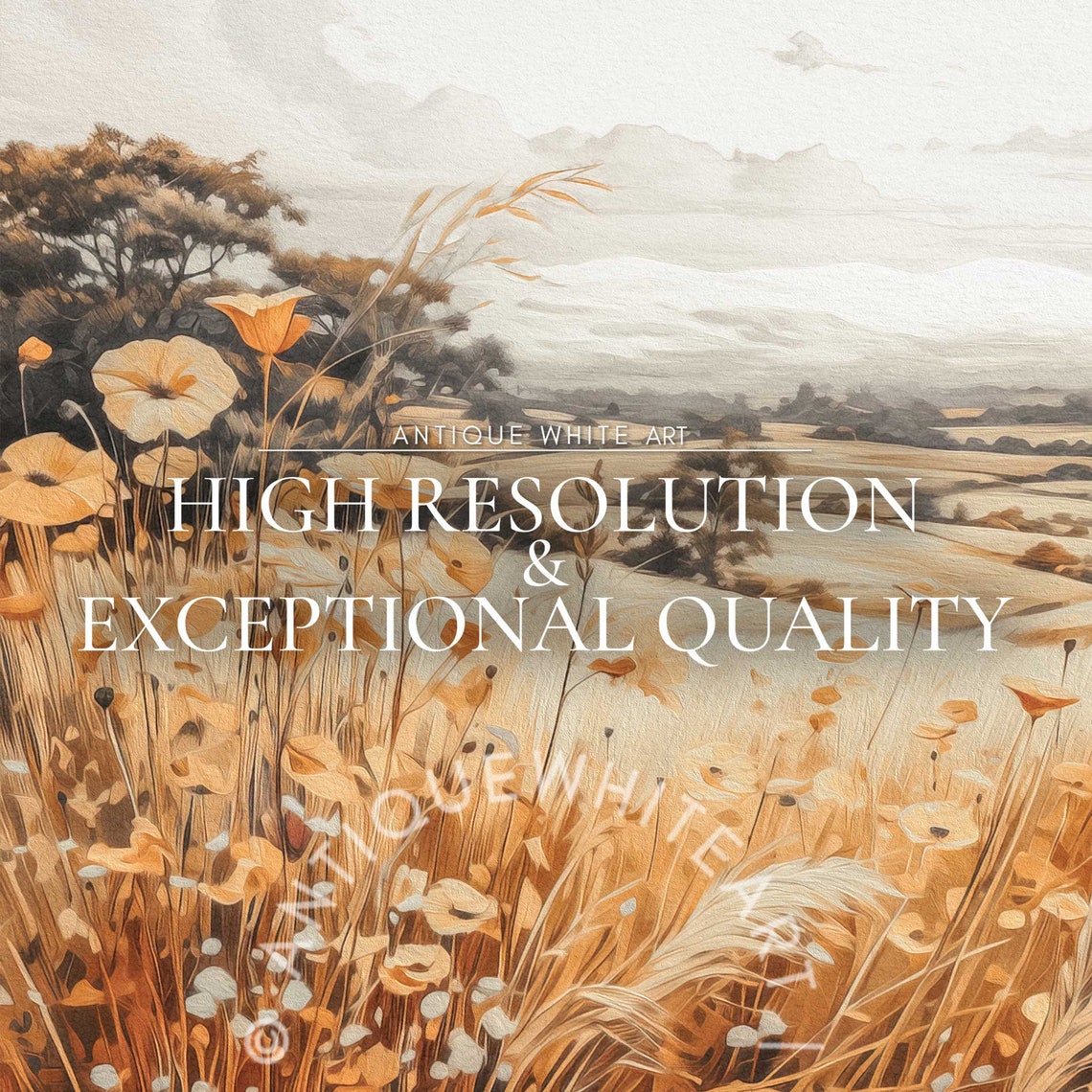Golden Wildflower Meadow Rolling Hills Autumn Vintage Wall Art Print - Image 4
