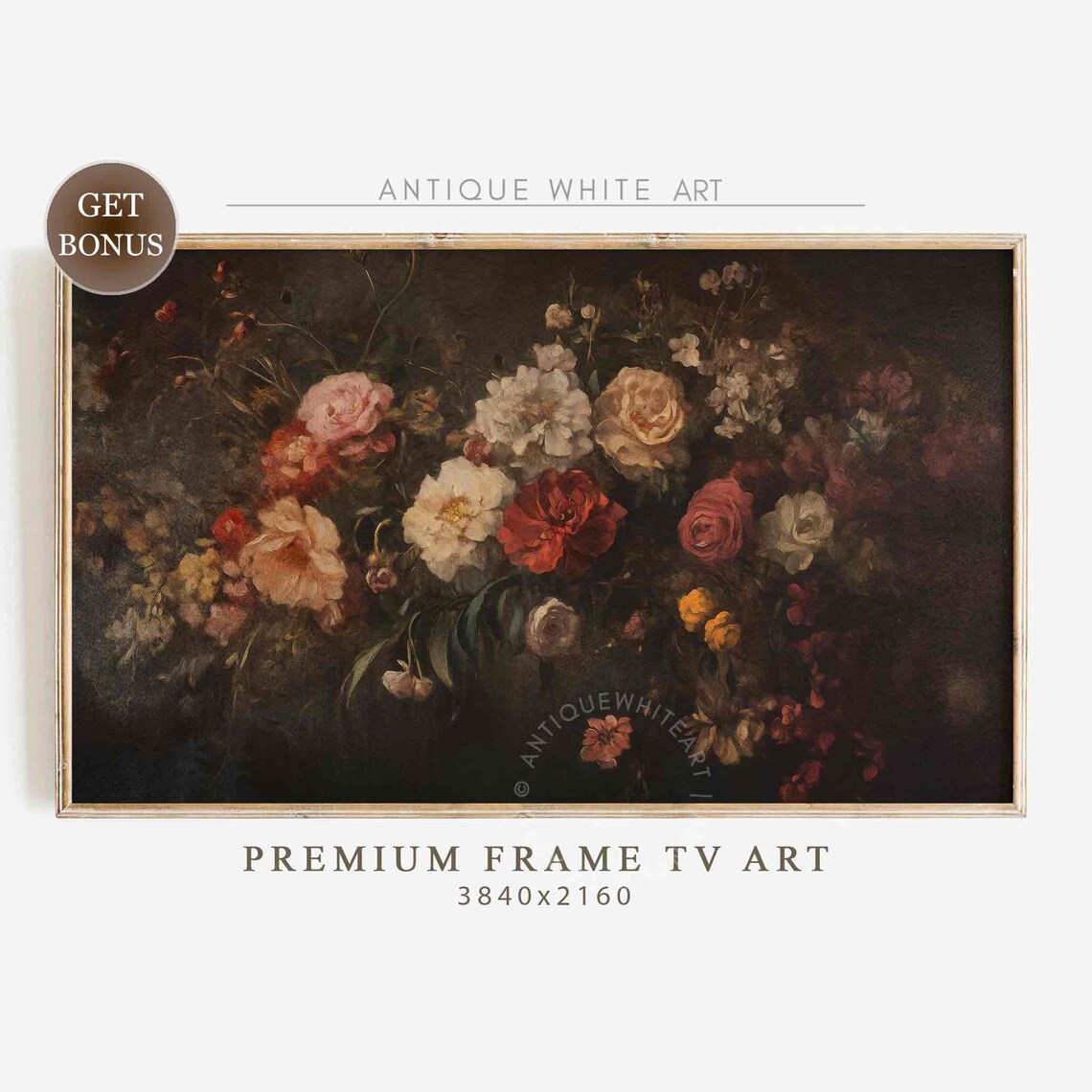 Fall Floral Frame TV Art, Moody Botanical Art Print