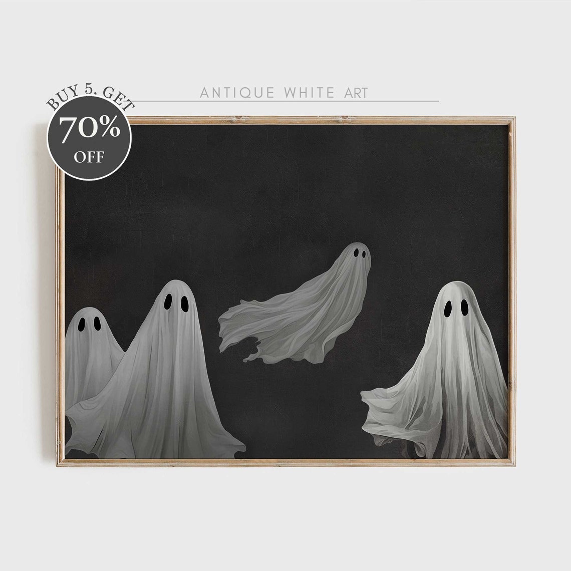 Four Flowing Ghosts Dark Background Vintage Halloween Wall Art Print