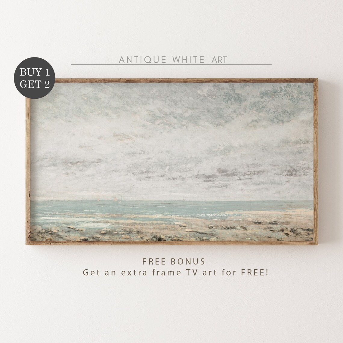 Ocean Frame TV Art, Neutral Vintage Seascape - Image 4