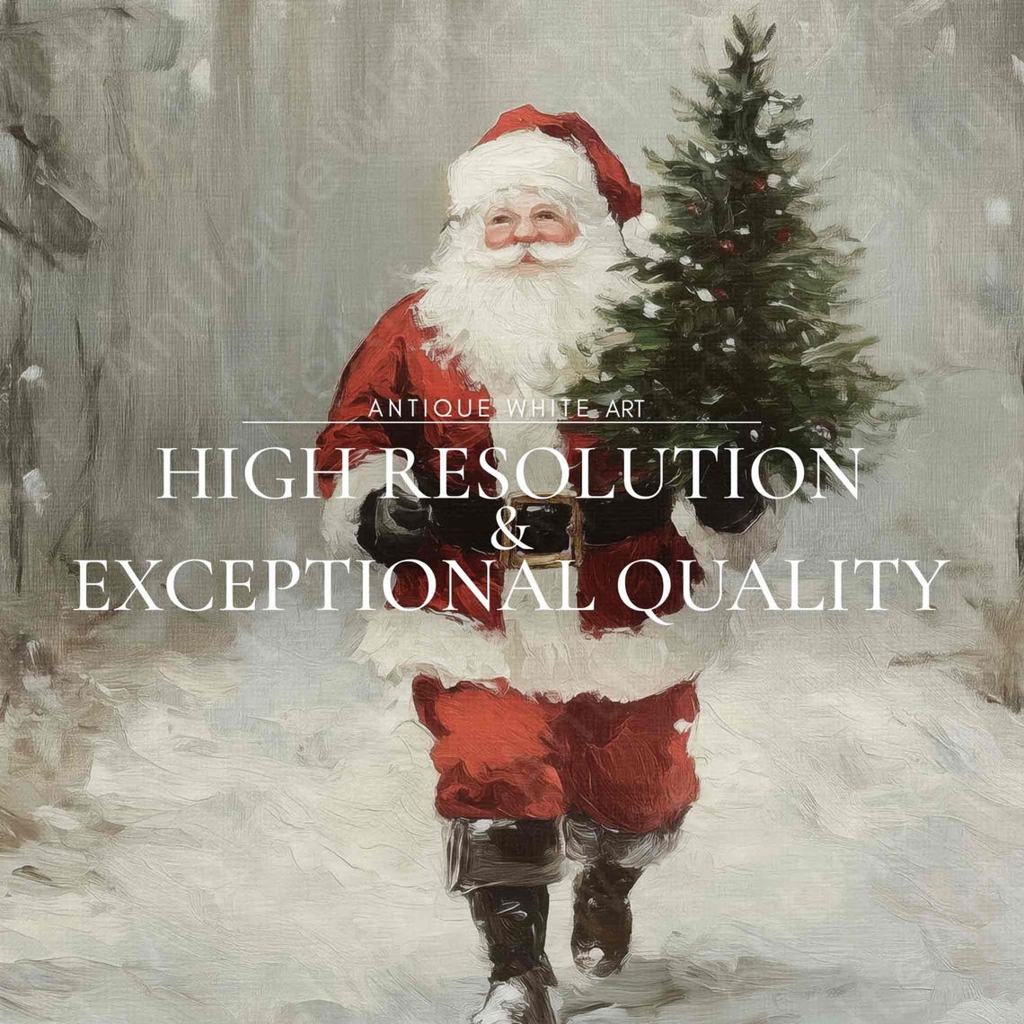 Santa Carrying Christmas Tree Through Snowy Forest Night Poster - Image 3