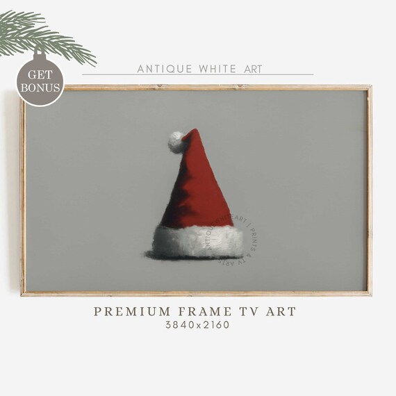 Vintage Christmas Frame Tv Art Santa Claus Hat Moody Painting For Tv Farmhouse Christmas Christmas Hat Holiday Decor Wa7