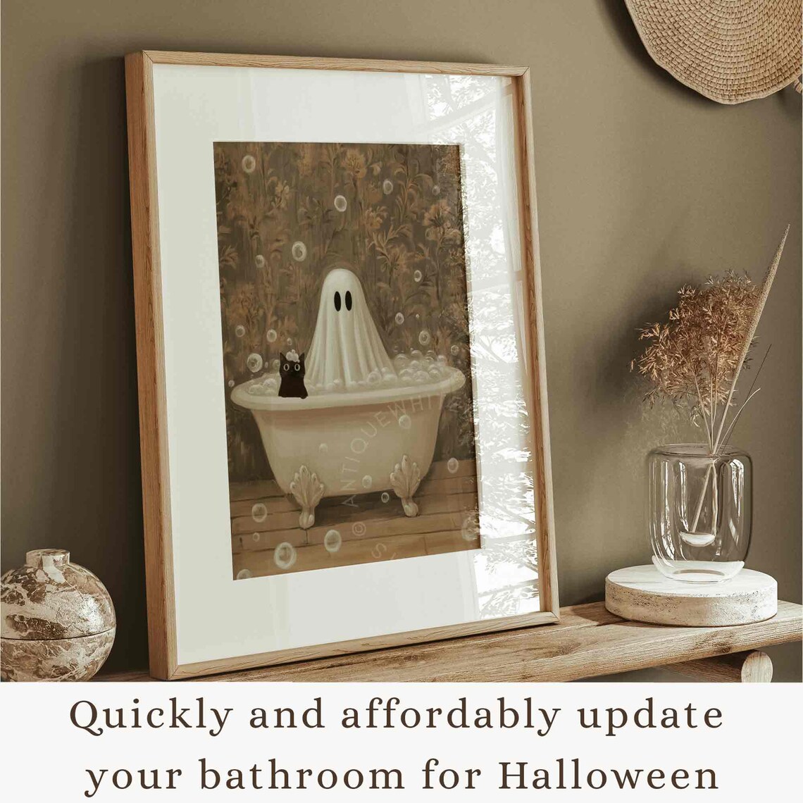 Ghost With A Black Cat in Bathtub Halloween Poster - Image 3