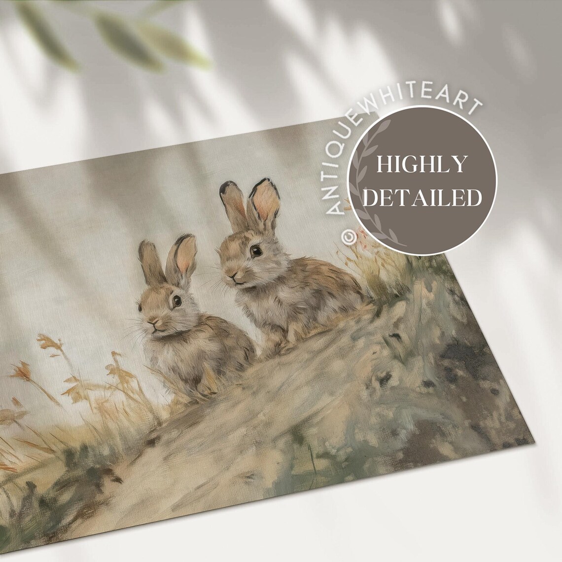 Easter Bunnies Painting, Muted Farmhouse Spring - Image 3