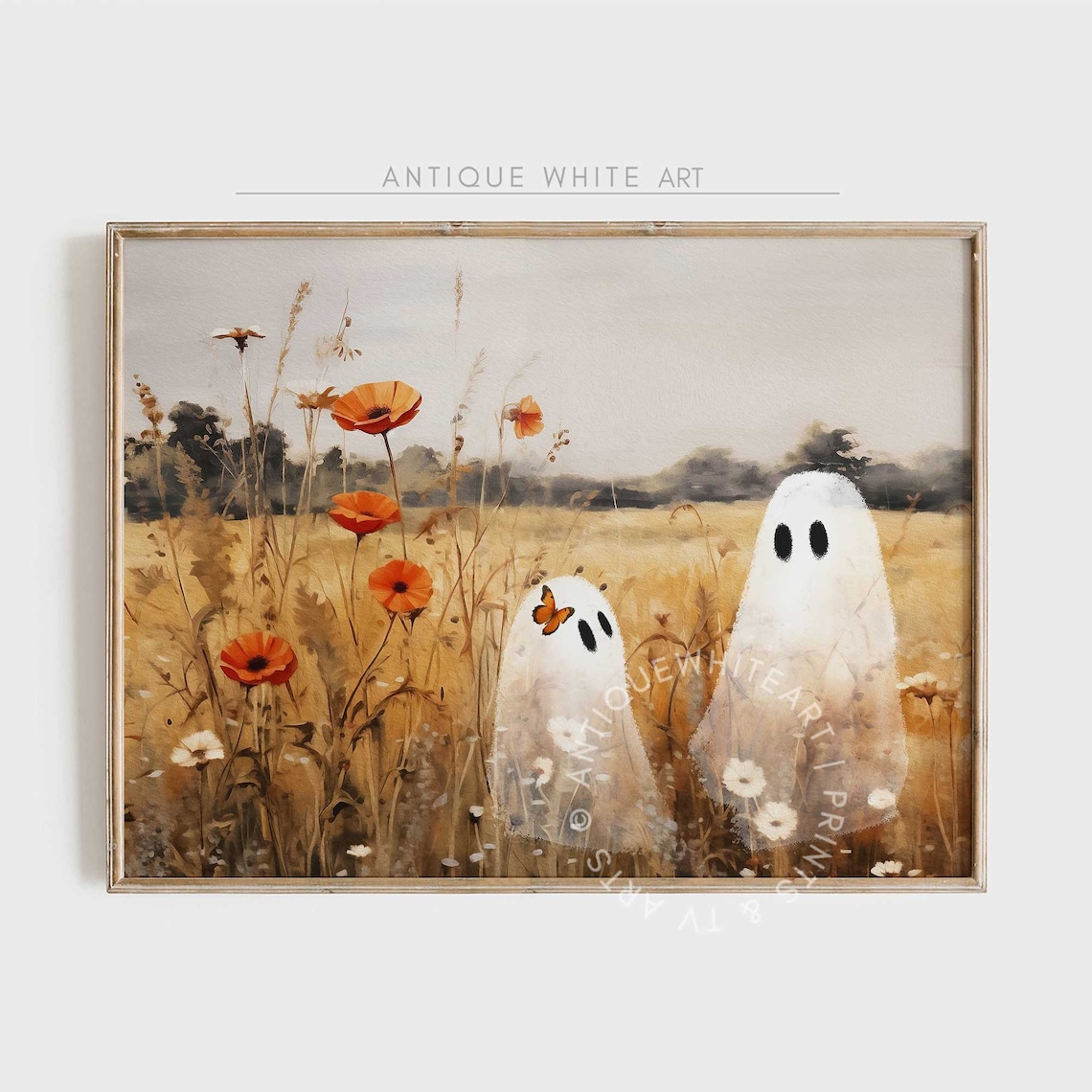 Ghosts in Wildflower Field, Vintage Autumn Landscape
