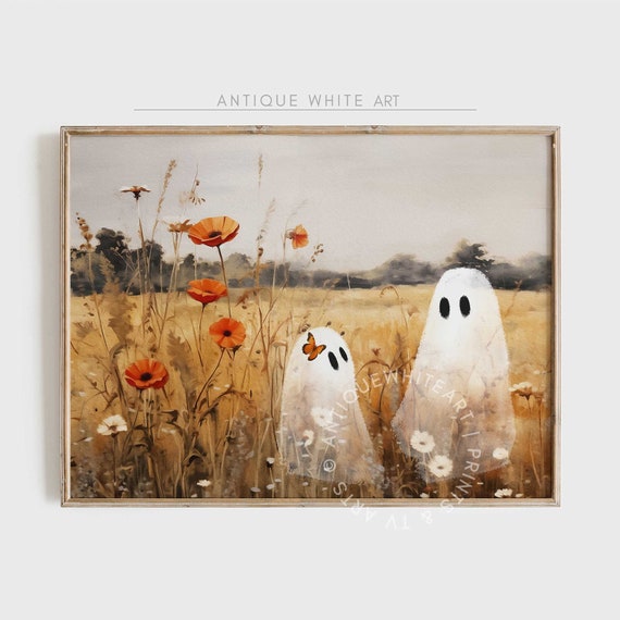 Ghosts in Wildflower Field, Vintage Autumn Landscape