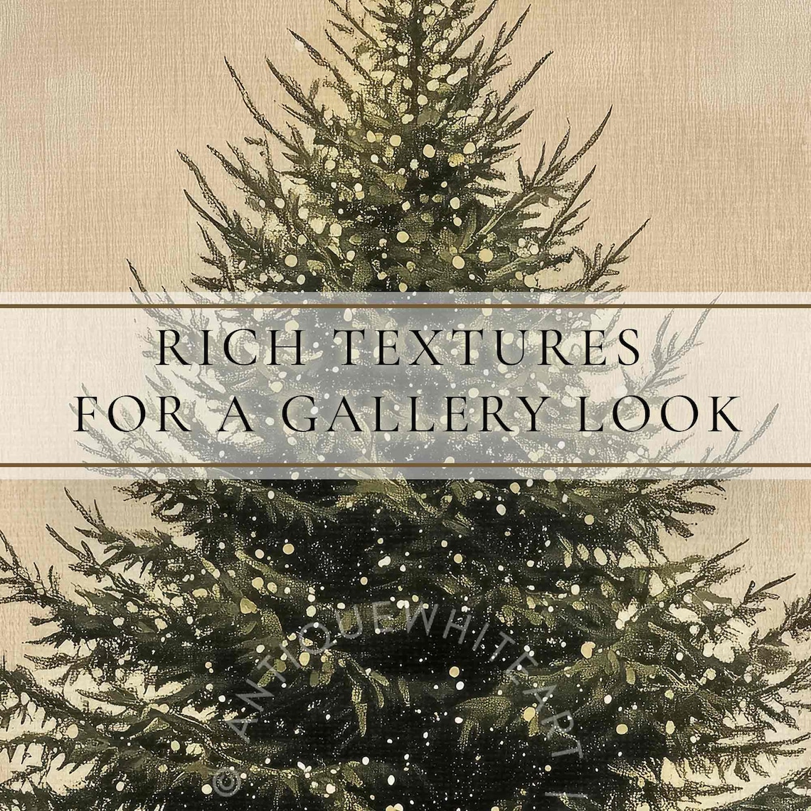 Christmas Tree Neutral Winter Art Print, Rustic Vintage - Image 3
