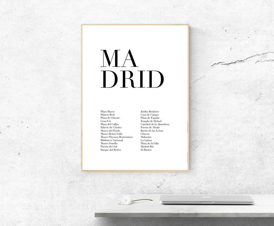 Madrid Spain Landmarks List Minimalist Typography Wall Poster