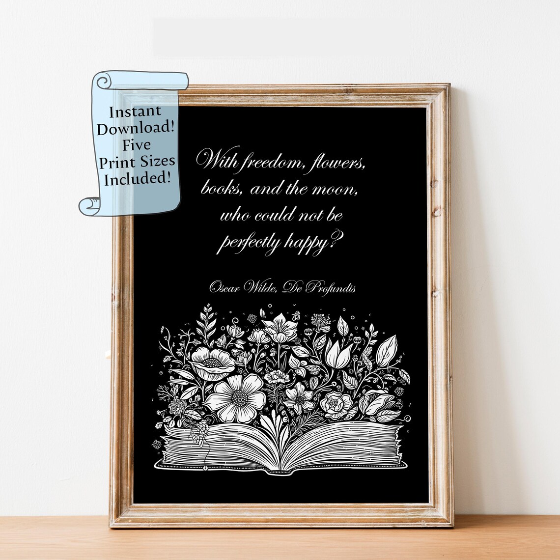 Oscar Wilde With Freedom Flowers Books and Moon Literary Quote Print