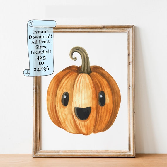 Halloween Cute Pumpkin Wall Art Print Watercolor Jack O Lantern