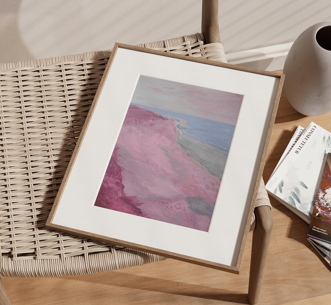 Pink Cliff Coastline Meeting Blue Ocean Aerial Seascape Art Print - Image 3
