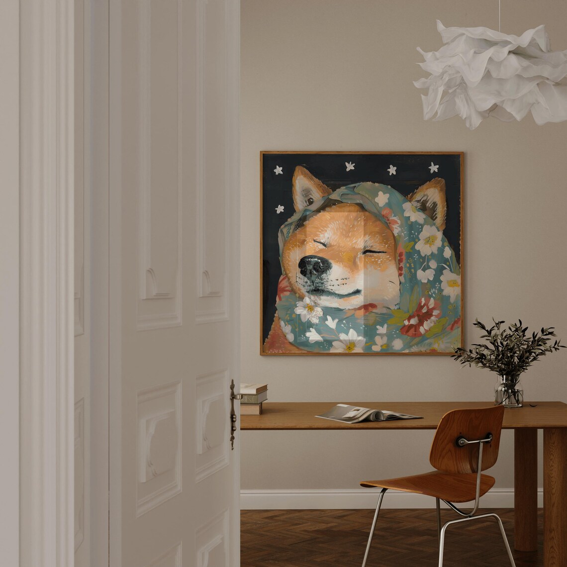 Sleeping Shiba Inu Puppy Floral Babushka Starry Night Poster - Image 3
