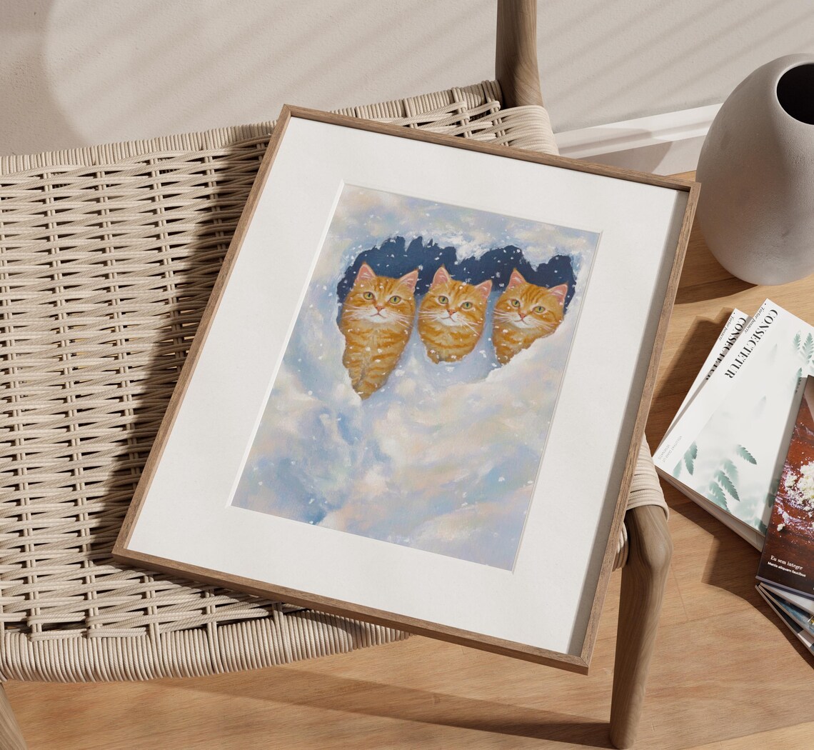 Three Ginger Tabby Cats Peeking Out of a Snowbank Winter Poster - Image 3