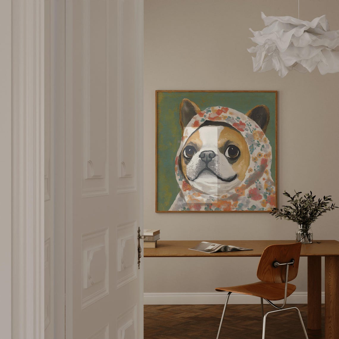 White And Beige French Bulldog Babushka French Bulldog Wall Art French Bulldogs Lovers French Bulldog Cute French Bulldog Decoration - Image 3