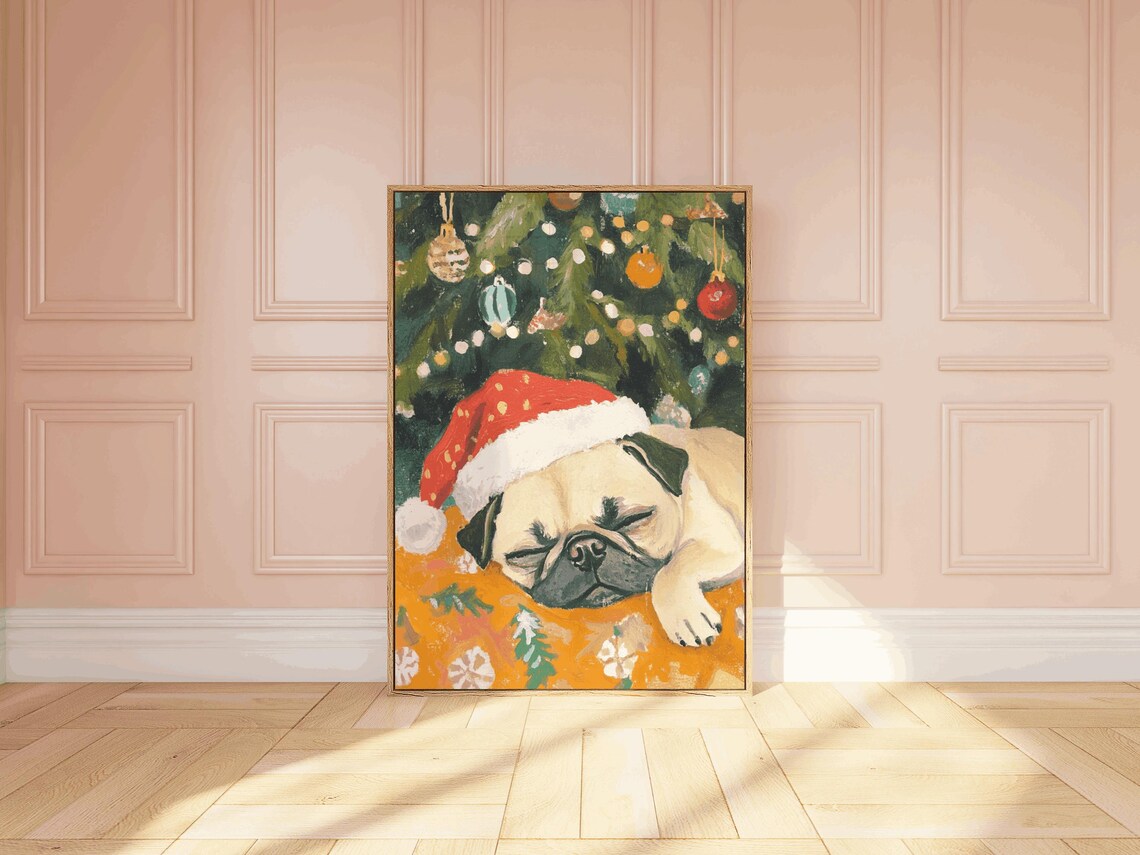 Christmas Pug Painting Pug Dogs Painting Pug Lover Gifted Dog Mum Pug French Pug Print Festive Pug Pug