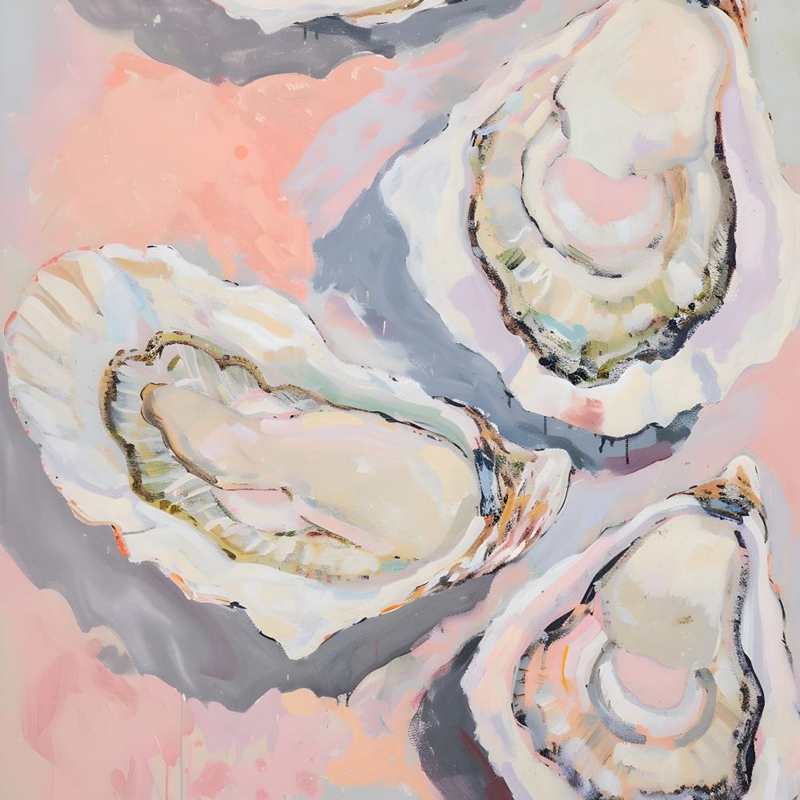 Oyster Shells Painted In Pastel Pink And Blue Coastal Poster - Image 3