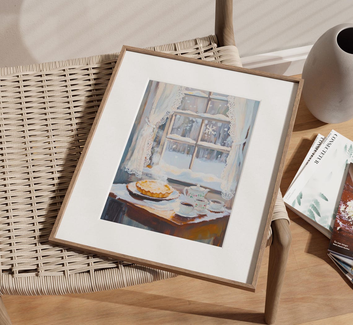 Cozy Winter Tea Party Snowy Window Pie and Teapot Watercolor Art Print - Image 2