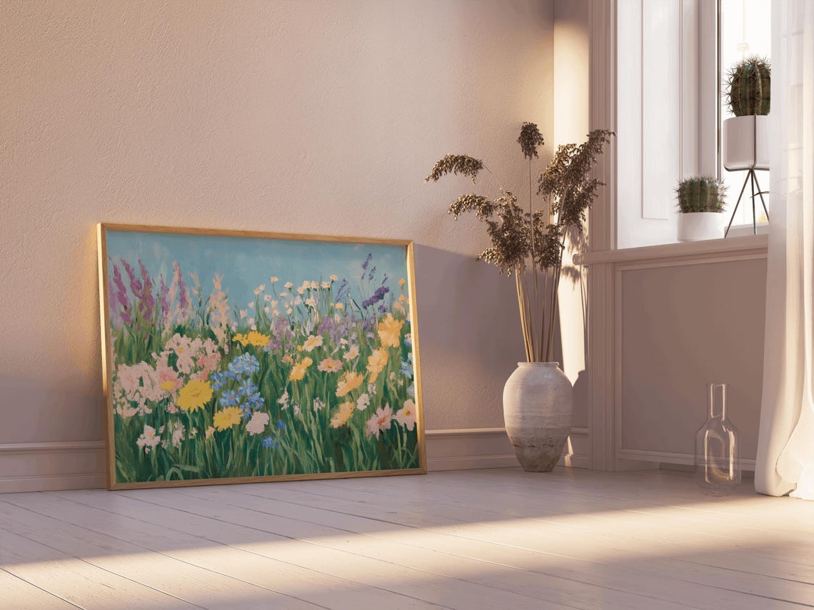 Wildflower Meadow Art Wildflower Wall Art Wildflowers Muted Flower Painting Floral Spring Art Spring Flowers Painting Farmhouse Art - Image 3