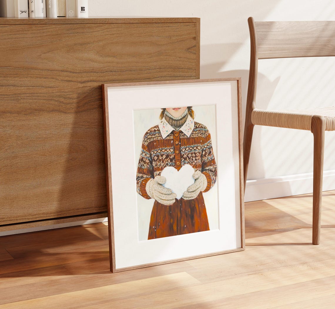 Love Heart Winter Painting Girls Room Christmas Wall Art Affiche Fministe Vintage Winter Print Feminine Wall Art Winter Cottagecore - Image 2