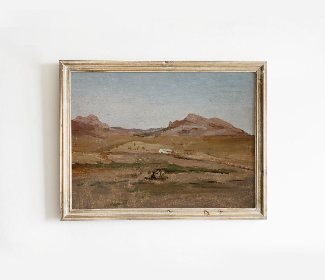 Desert Mountain Valley Vintage Neutral Tonal Oil Painting Poster - Image 3