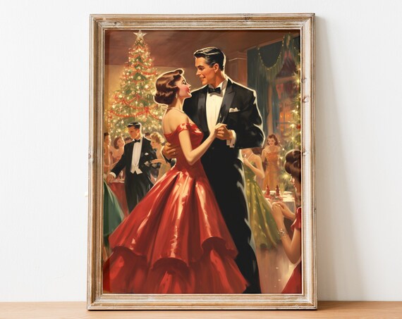 Vintage Christmas Ballroom Dancing Couple Holiday Romance Poster