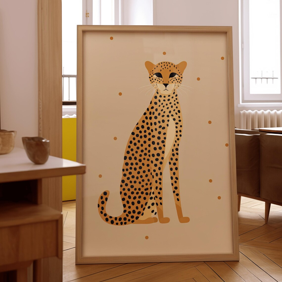 Minimalist Sitting Cheetah Beige Jungle Animal Nursery Poster