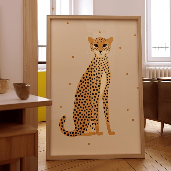 Jungle Animal Art Print Minimalist Cheetah Poster For Safari Wall Decor Modern Drawing And Illustration Instant