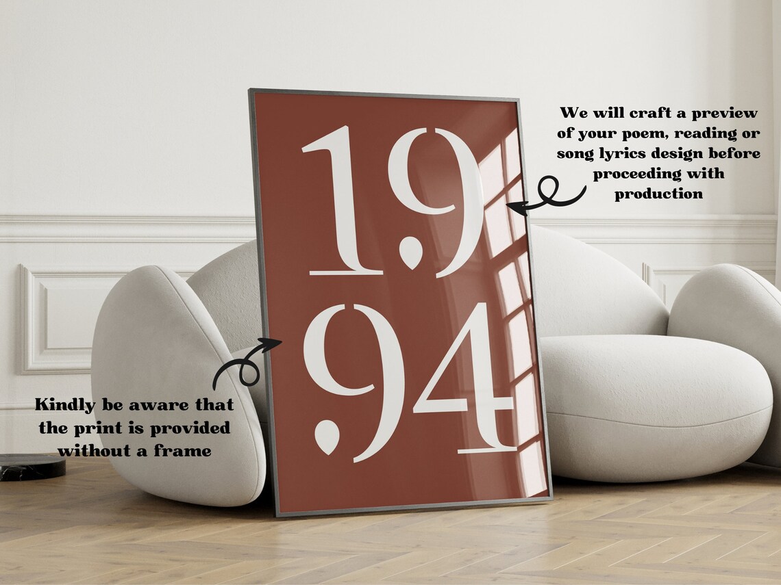 Custom Year Typography Print, Birth Year Gift - Image 2