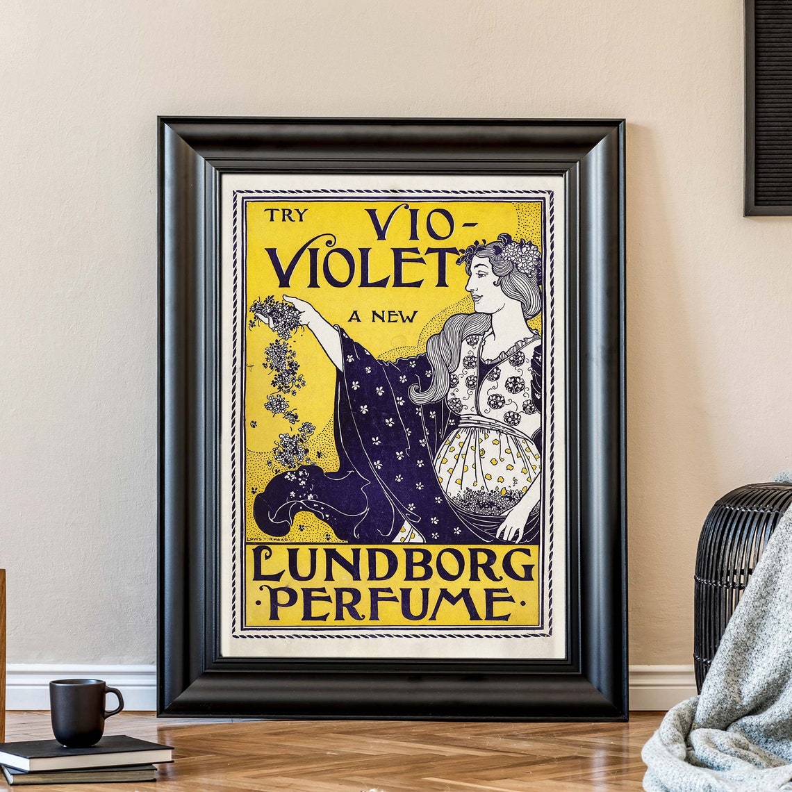Lundborg Perfume Try Vio Violet Vintage Art Nouveau Ad Poster - Image 3