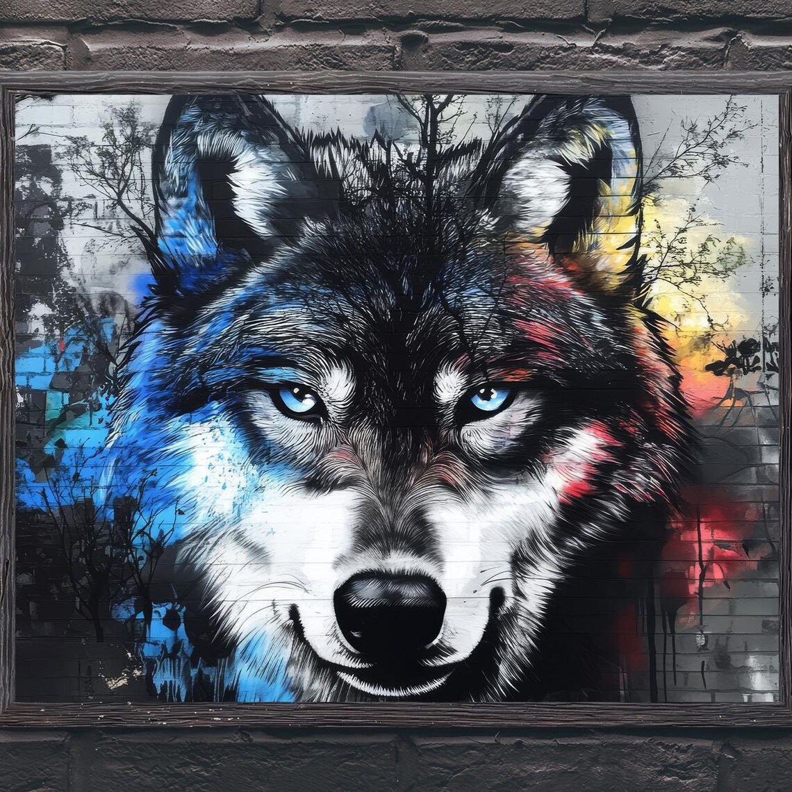 Wolf Print, Urban Street Graffiti Wildlife Portrait - Image 2