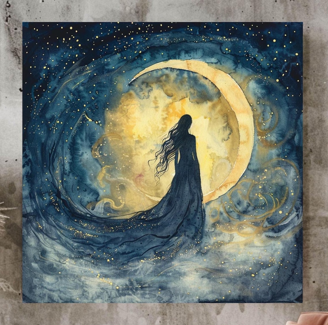 Moon Goddess Art Print, Mystical Celestial Woman