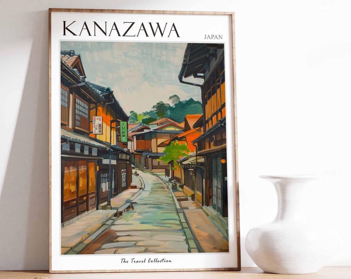 Kanazawa Japan Historic Townhouse Street Scene Vintage Travel Poster
