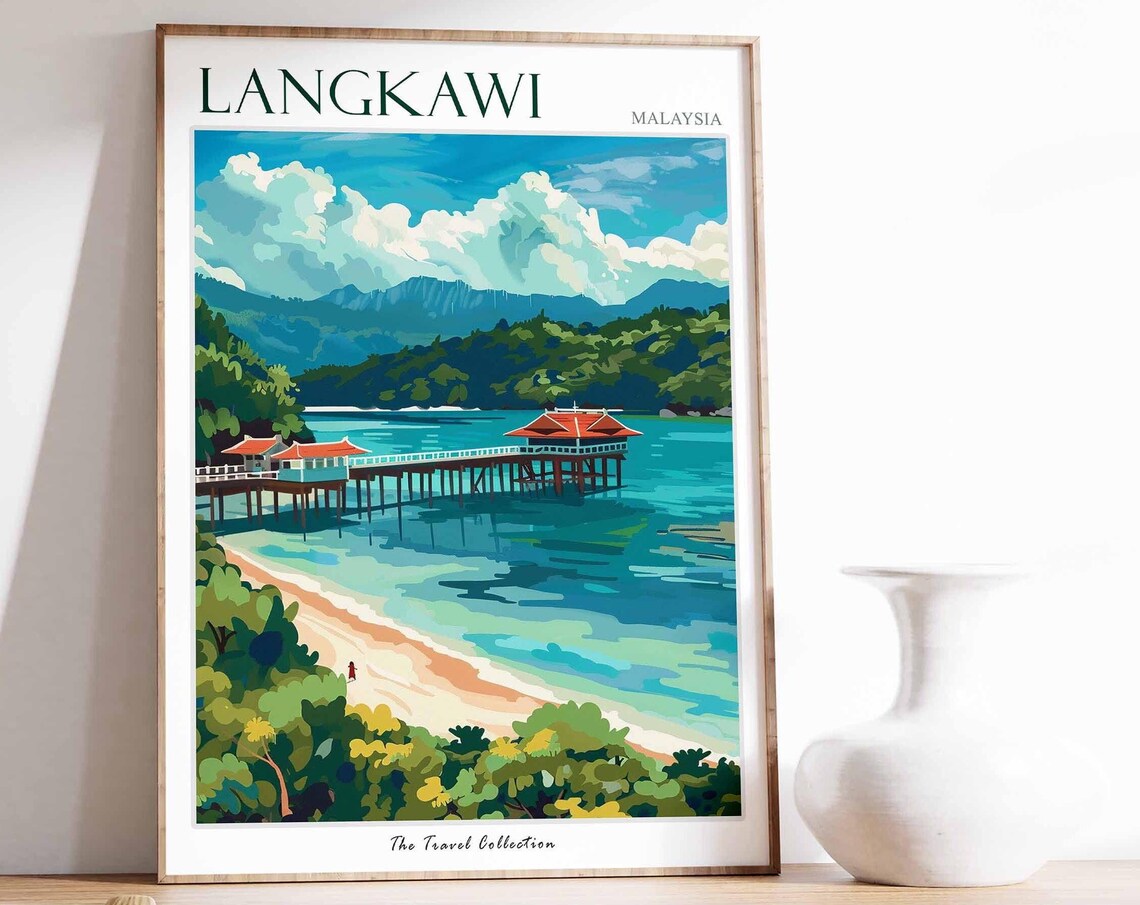 Langkawi Malaysia Long Wooden Pier Turquoise Bay Tropical Poster