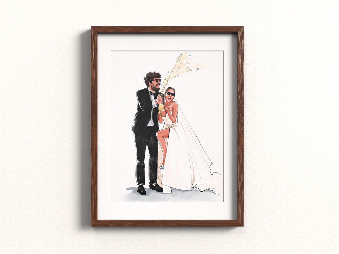 Glamorous Champagne Pop Wedding Couple Fashion Illustration Art Poster