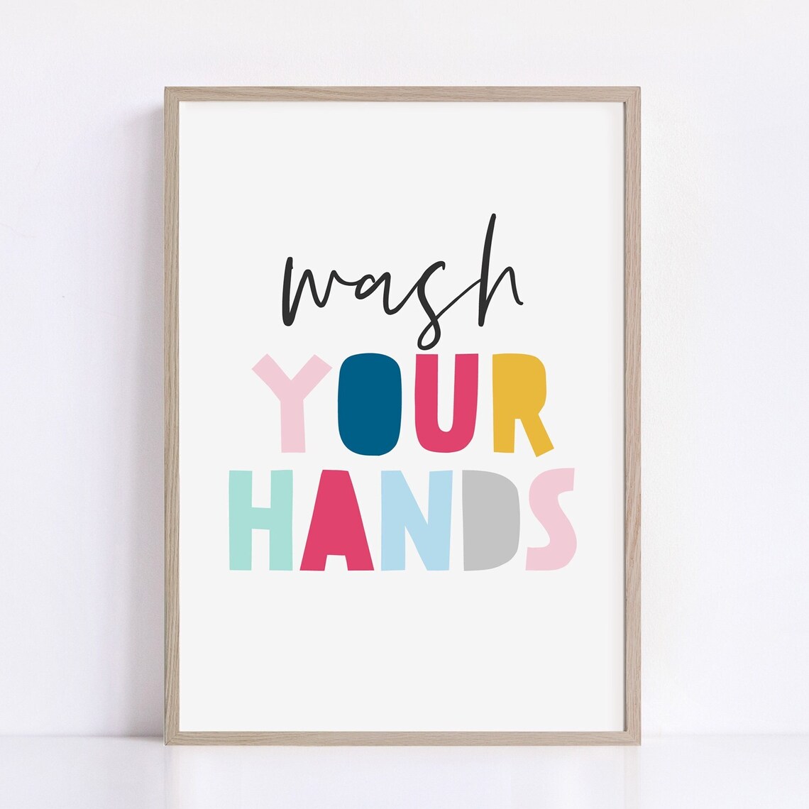 Wash Your Hands Colorful Typography Kids Bathroom Decor Sign Poster