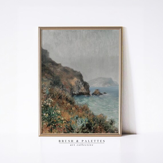 Misty Coastal Cliffside Seaside Rocks Fog Vintage Landscape Art Poster