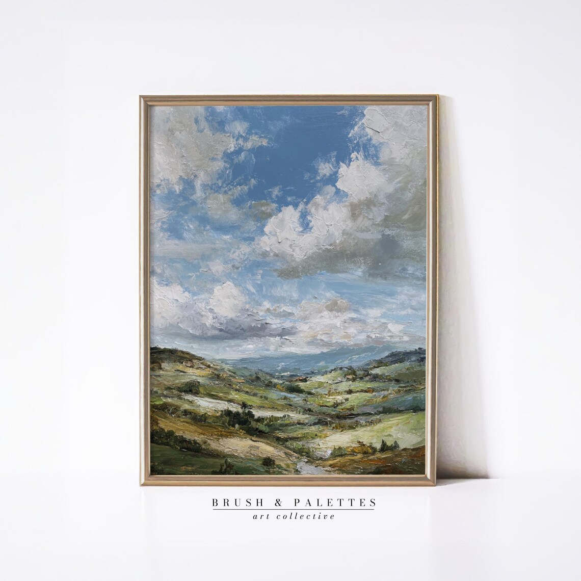 English Countryside Hills Cloudy Sky Landscape Oil Painting Wall Art