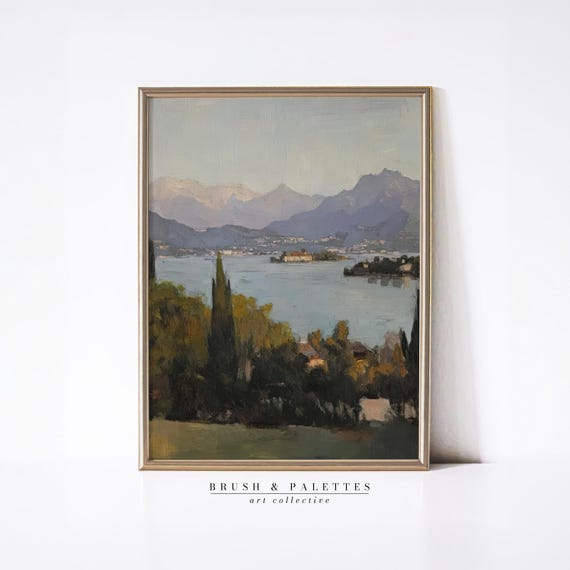 Vintage Lake And Mountain Print European Landscape Art Serene Nature Painting For Rustic Lodge Cabin Timeless Home Decor