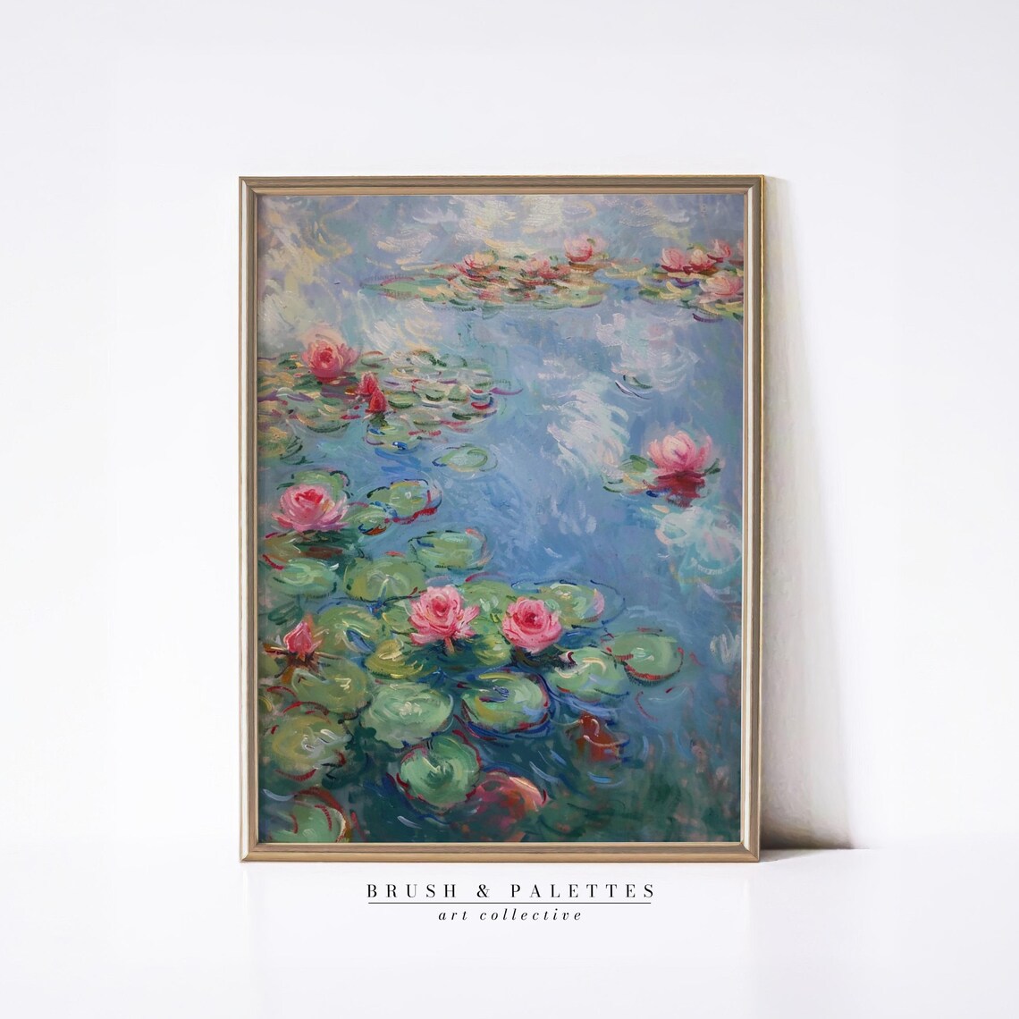 Water Lily Pond Impressionist Floral Pink Blooms Painting Poster