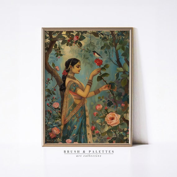 Lady In The Garden, Traditional Pakistani Art Print