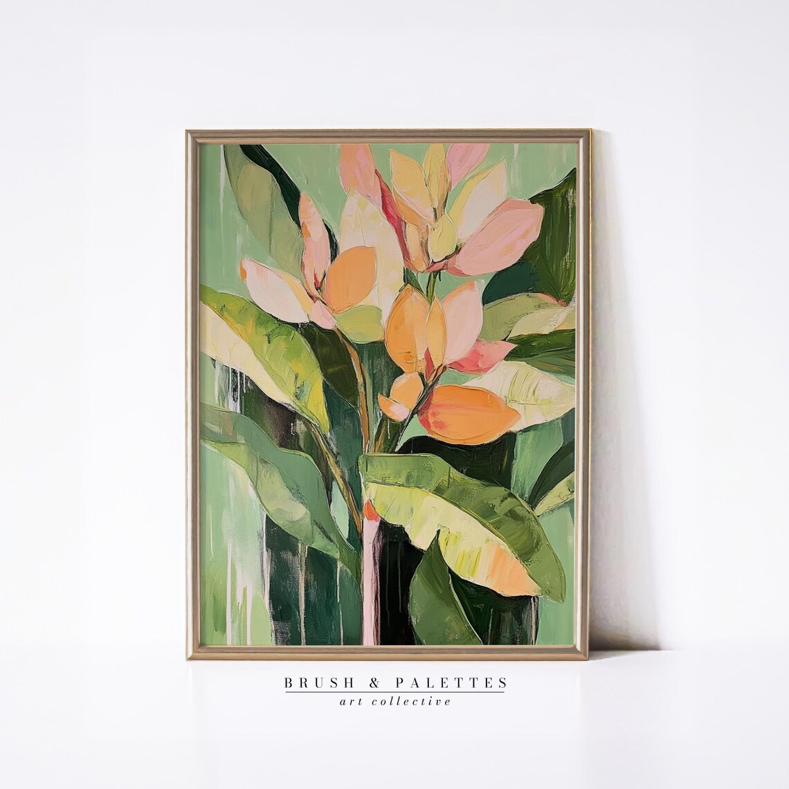 Tropical Banana Flowers Pink Orange Blossom Bold Botanical Poster