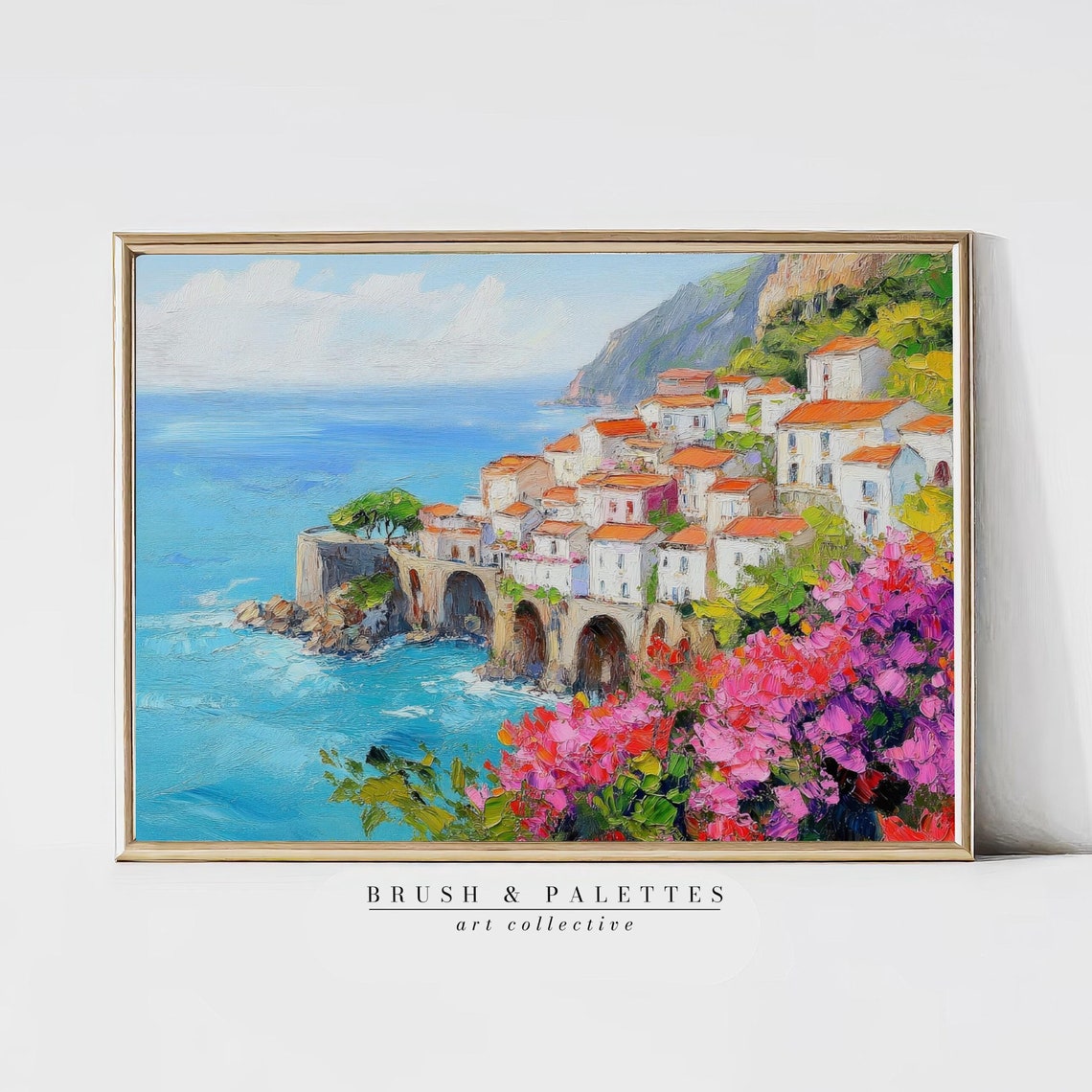 Mediterranean Coastal Village Amalfi Style Seaside Town Poster