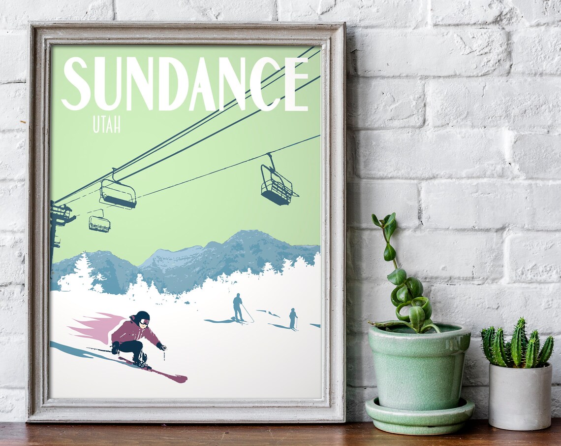 Sundance Utah Skiing Vintage Style Travel Poster