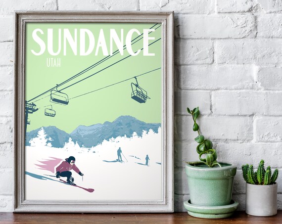 Sundance Utah Skiing Vintage Style Travel Poster