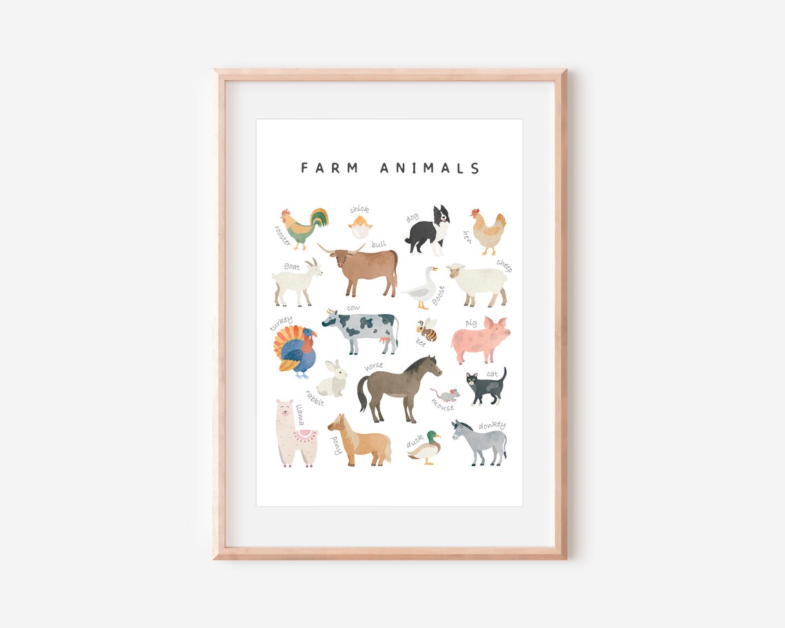 Farm Animals Educational Poster, Nursery Playroom Decor - Image 3