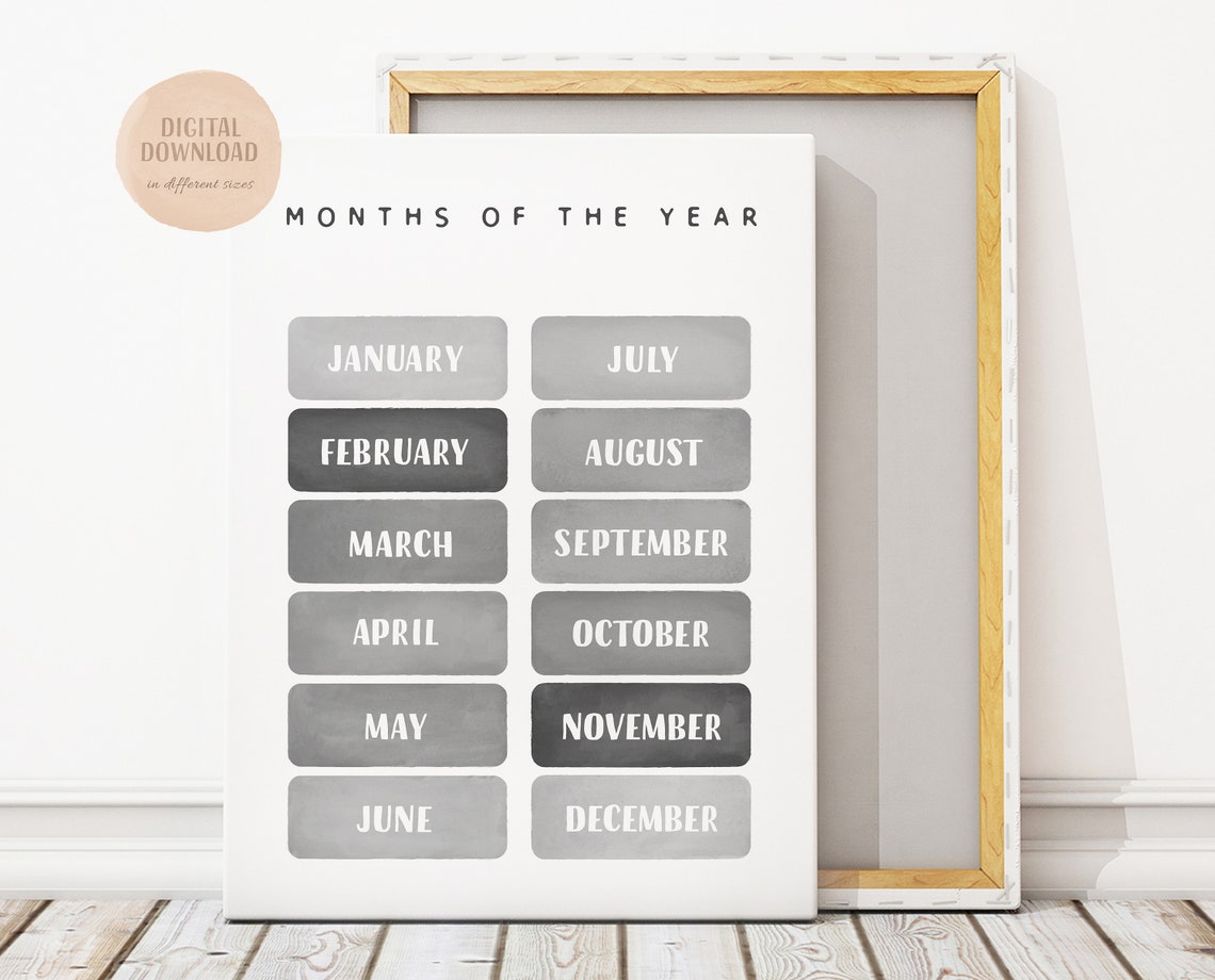 Months of the Year Gray Minimalist Nursery Learning Wall Poster - Image 3