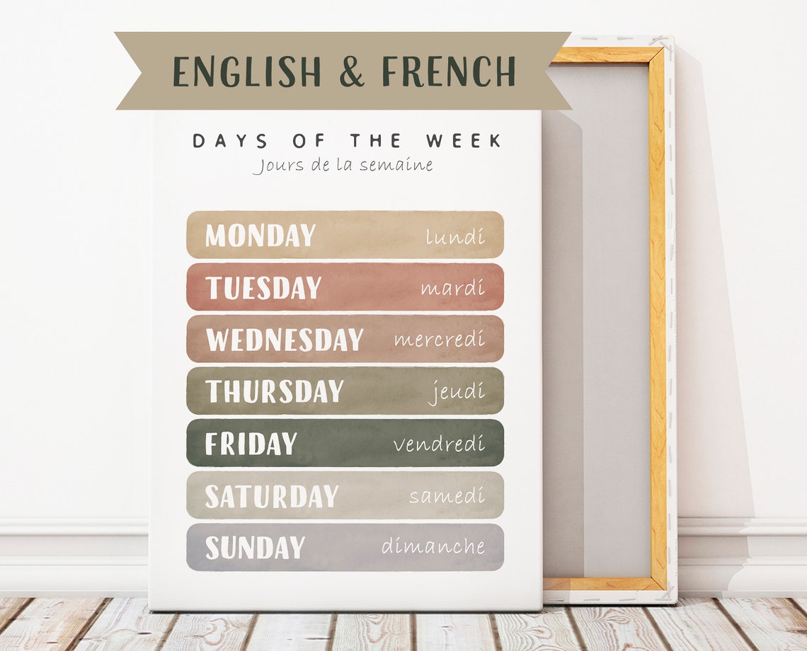 Days of the Week Bilingual English French Learning Chart Poster - Image 2