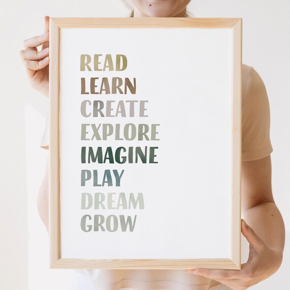 Read Learn Create Explore Inspirational Playroom Word Art Poster